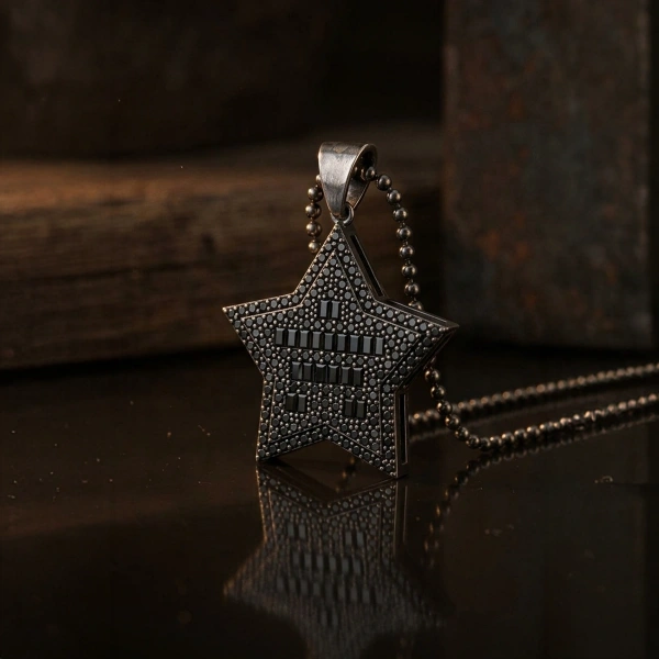 Markazit Taşlı Özel Yüzey Kaplama Yıldız Kolye