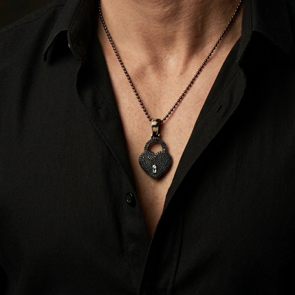 Markazit Taşlı Özel Yüzey Kaplama Kalp Kilit Kolye