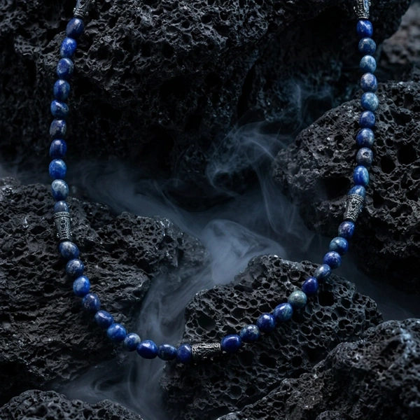 Silberne Halskette mit Lapis-Stein-Detail