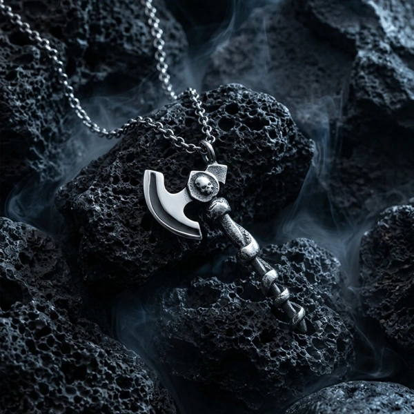 Silberne Halskette mit gewundener Axt