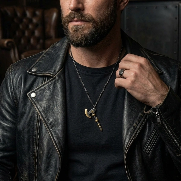 Çift Renk Sarmalı Balta Gümüş Kolye