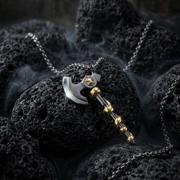 Çift Renk Sarmalı Balta Gümüş Kolye