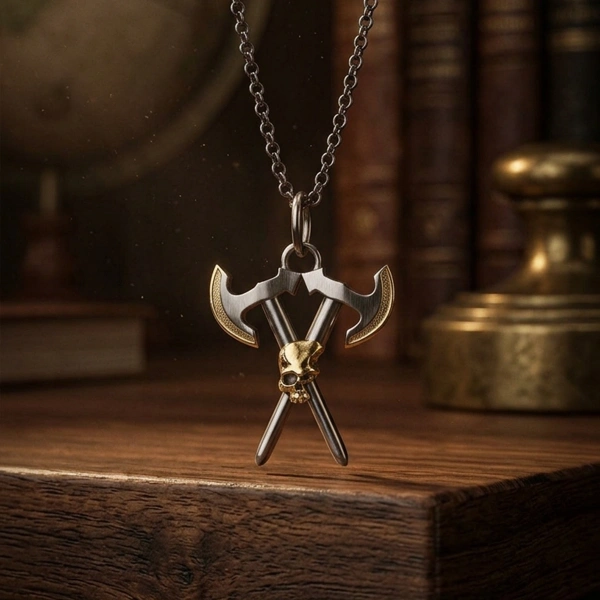 Çift Renk Sarmalı Çift Balta Gümüş Kolye