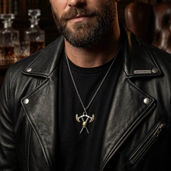 Çift Renk Sarmalı Çift Balta Gümüş Kolye