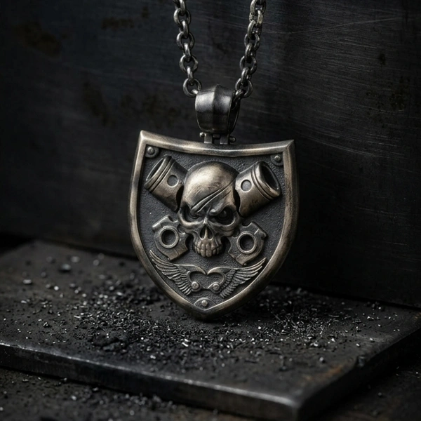Oxidized Skull Epaulette Silver Necklace