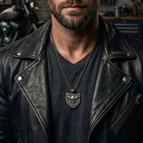 Oxidized Skull Epaulette Silver Necklace