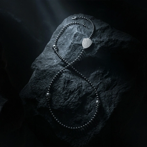 Double Sided Skull Silver Necklace with Ball Chain