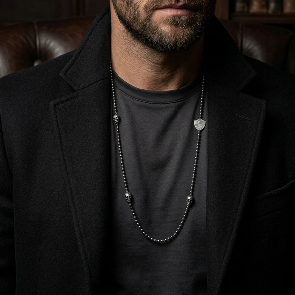 Double Sided Skull Silver Necklace with Ball Chain