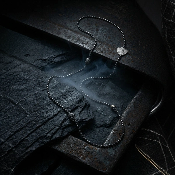 Double Sided Skull Silver Necklace with Ball Chain