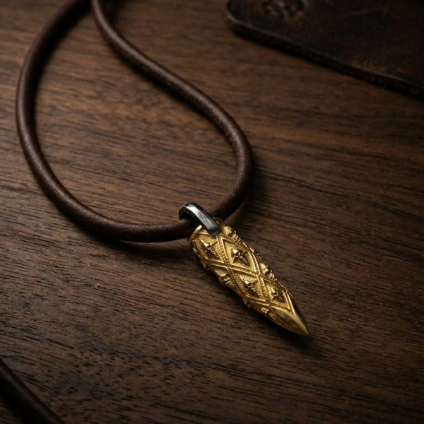 Bullet Silver Necklace Leather Gold Plated Oxidized