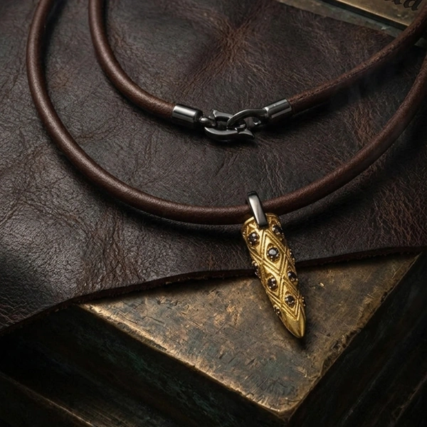 Bullet Silver Necklace Leather Gold Plated Oxidized