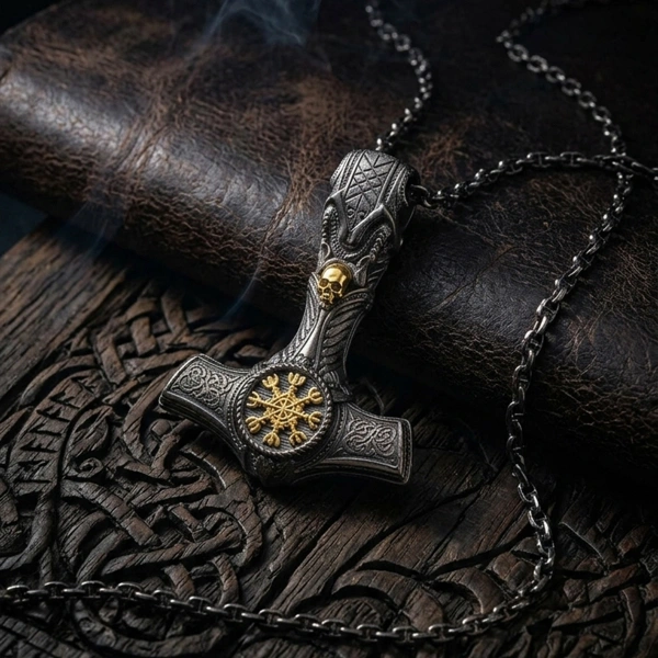 Balta Gümüş Kolye Oksitli Altın Yaldızlı