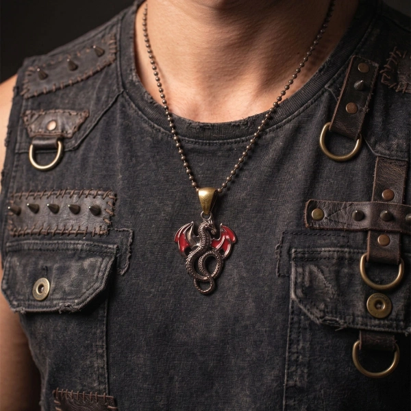 Çift Taraflı Ejderha Gümüş Kolye