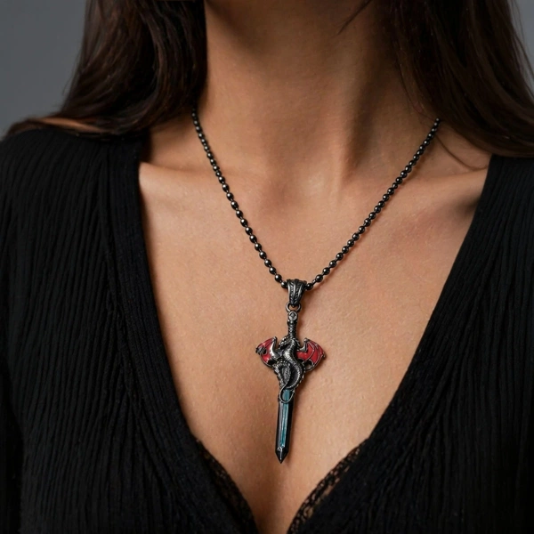 Çift Taraflı Ejderha Kılıcı Gümüş Kolye