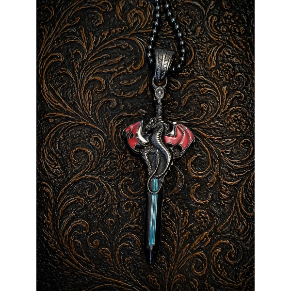 Çift Taraflı Ejderha Kılıcı Gümüş Kolye