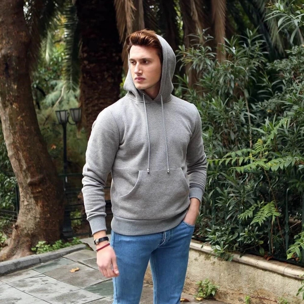 Arkası Kurt Başı Baskılı Kapüşonlu Gri Kamuflaj Sweatshirt