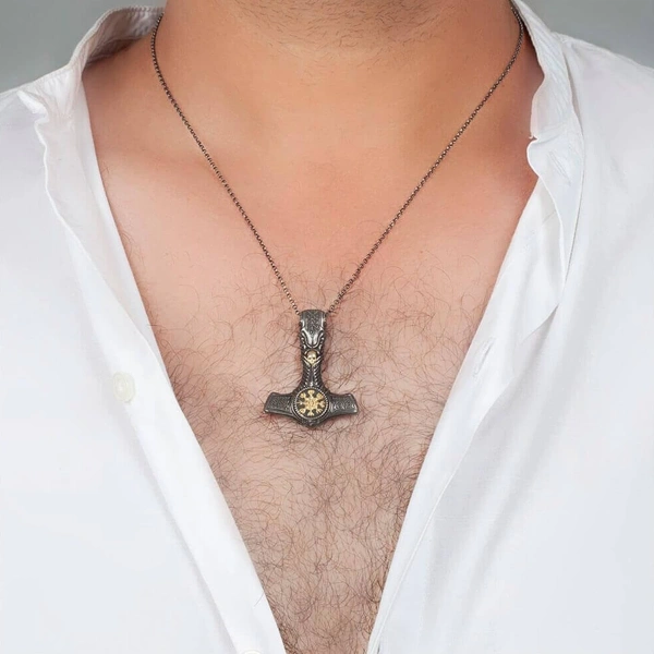 Balta Gümüş Kolye Oksitli Altın Yaldızlı