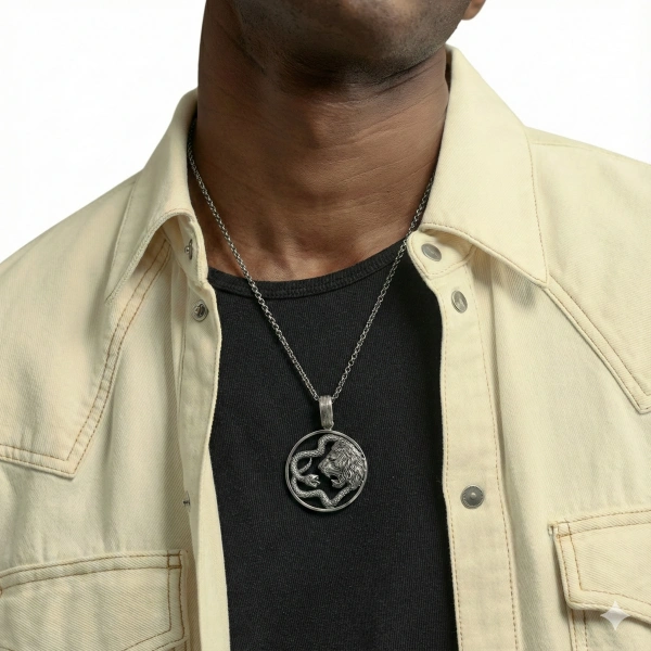 Çift Başlı Yılan Tılsım Özel Kaplama Yüzeyli Gümüş Kolye