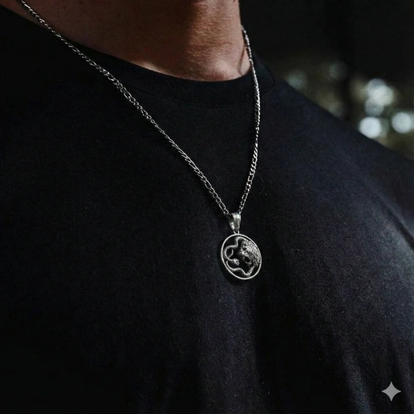 Çift Başlı Yılan Tılsım Özel Kaplama Yüzeyli Gümüş Kolye