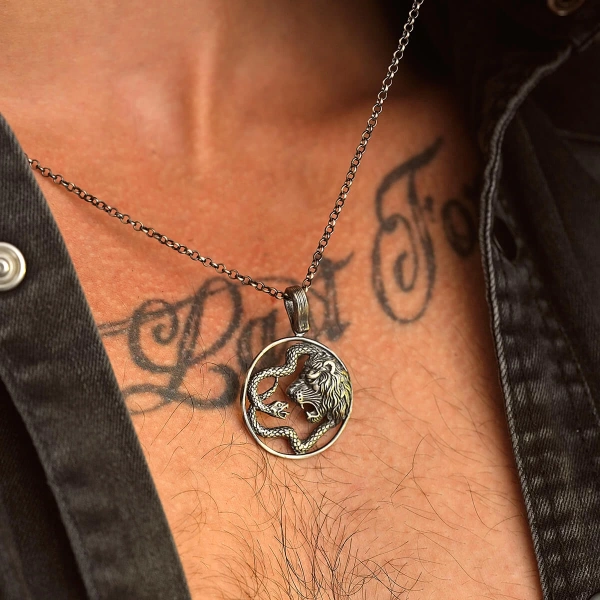 Çift Başlı Yılan Tılsım Özel Kaplama Yüzeyli Gümüş Kolye