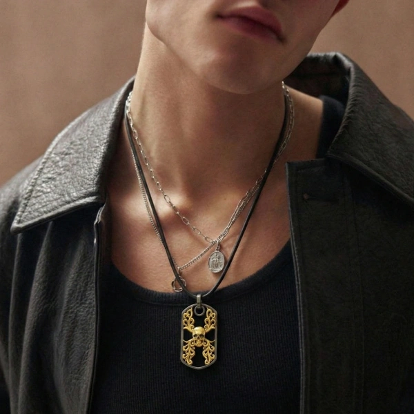 Çift Renk Kuru Kafa Künye Unisex Kolye