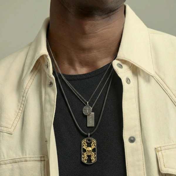 Çift Renk Kuru Kafa Künye Unisex Kolye