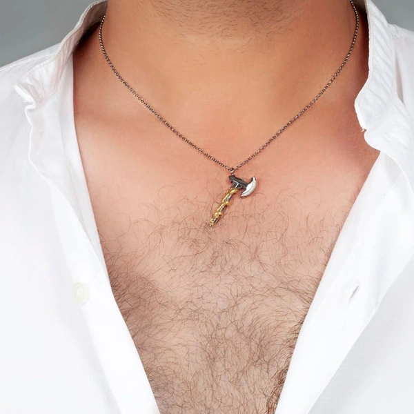 Çift Renk Sarmalı Balta Gümüş Kolye