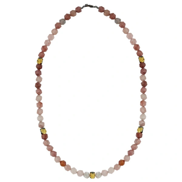 Çilek Quartz Taşlı Kurukafa Detaylı Gümüş Kolye