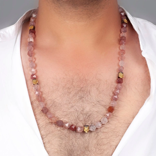 Çilek Quartz Taşlı Kurukafa Detaylı Gümüş Kolye