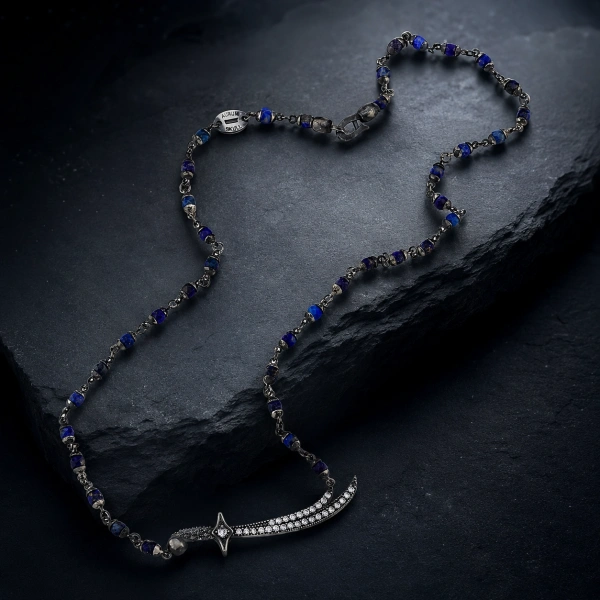 Dark Totem Lapis Taşlı Kılıç Gümüş Kolye