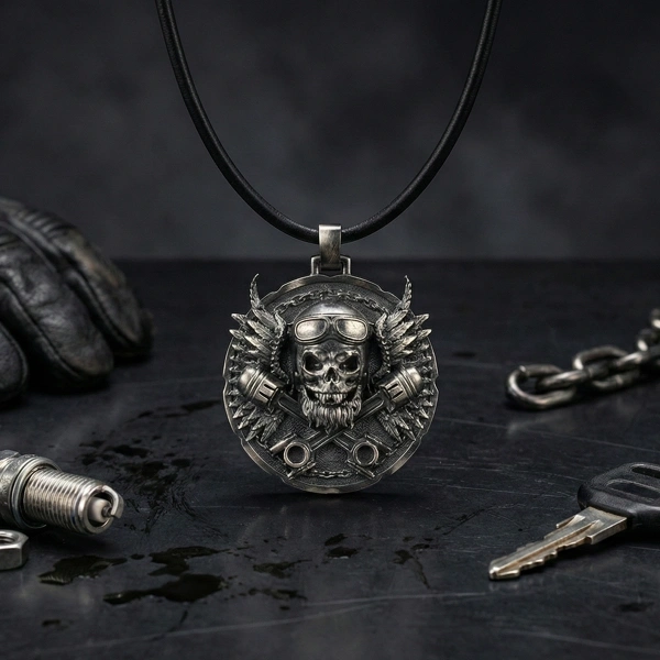 Derili Oksitli Kurukafa Gümüş Kolye