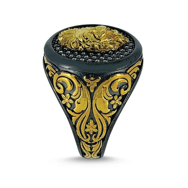 İki Renk Kaplama Aslan Madalyon Gümüş Yüzük