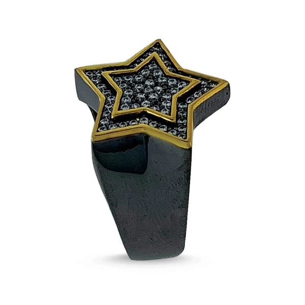 İki Renk Kaplama Markazit Taşlı Yıldız Madalyon Gümüş Yüzük