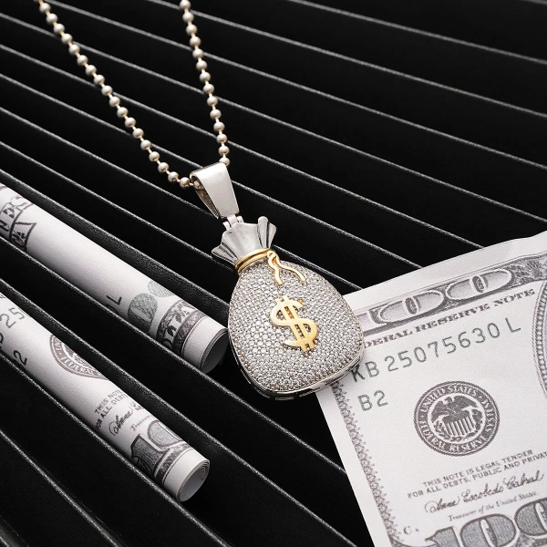 İki Renk Kaplamalı Kenarları Dolar Çuval Madalyon Kolye