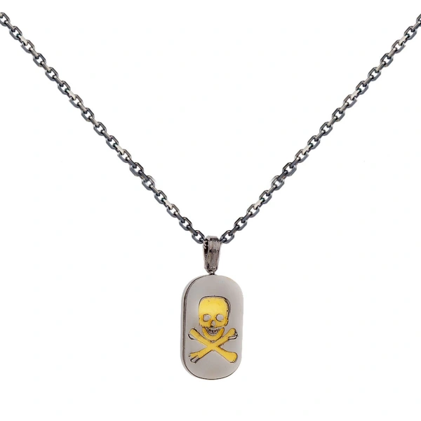 İki Renkli Kurukafa Künye Gümüş Kolye