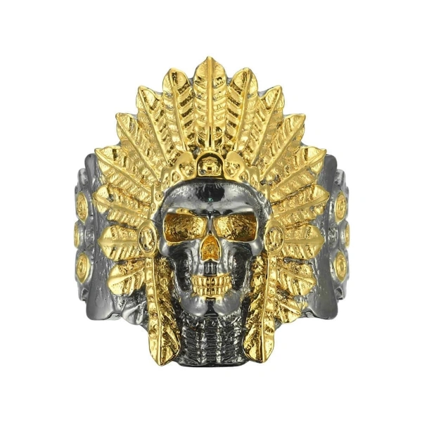 Kızılderi Kuru Kafa Çift Renk Metal Yüzük