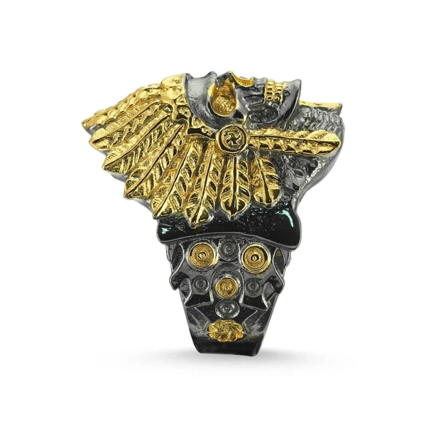 Kızılderi Kuru Kafa Çift Renk Metal Yüzük