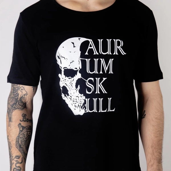 Kurukafa Baskılı Bisiklet Yaka T-Shirt