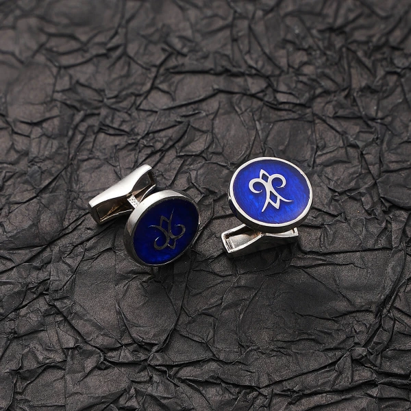 Lacivert Mineli Kral Mührü Kol Düğmesi