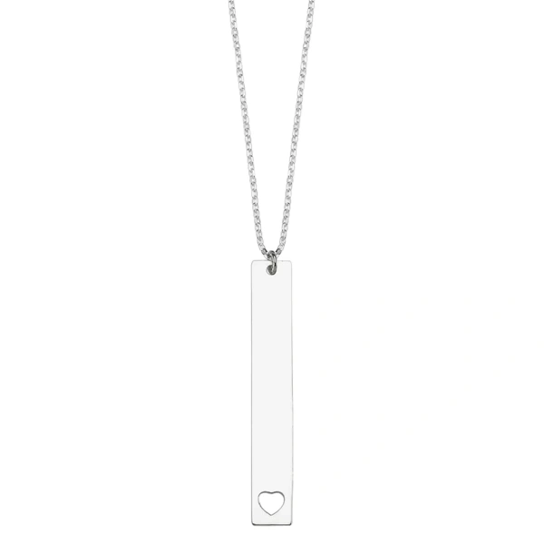 Lazer Kesim Dik Barlı Kalp Ajurlu Plaka İsim Kolye