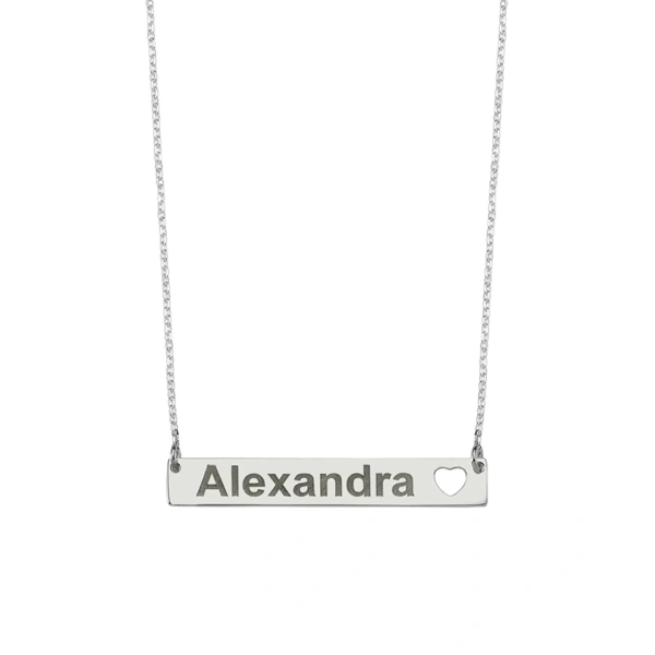 Lazer Kesim Yatay Kalpli Plaka İsimli Kolye