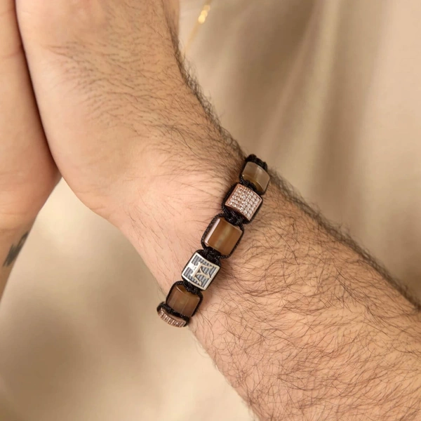 Makrome Örgü Akik Taşlı Gümüş Bileklik