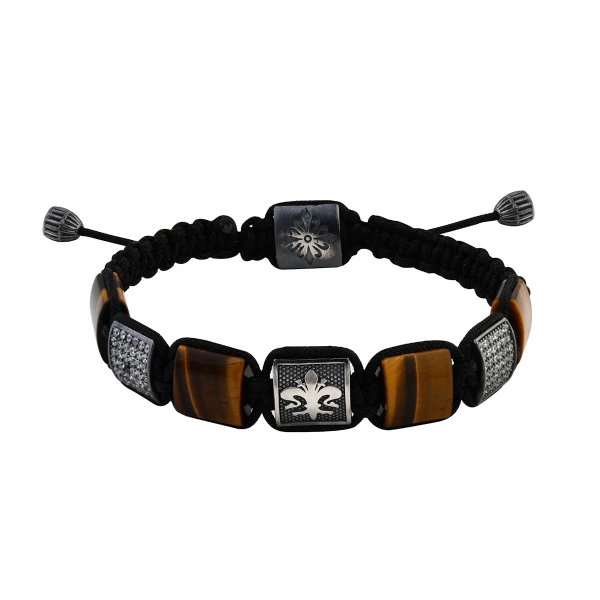 Makrome Örgü Kaplan Gözü Taşlı Gümüş Bileklik