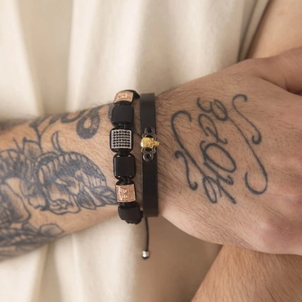 Makrome Örgü Onix Taşlı Gümüş Bileklik