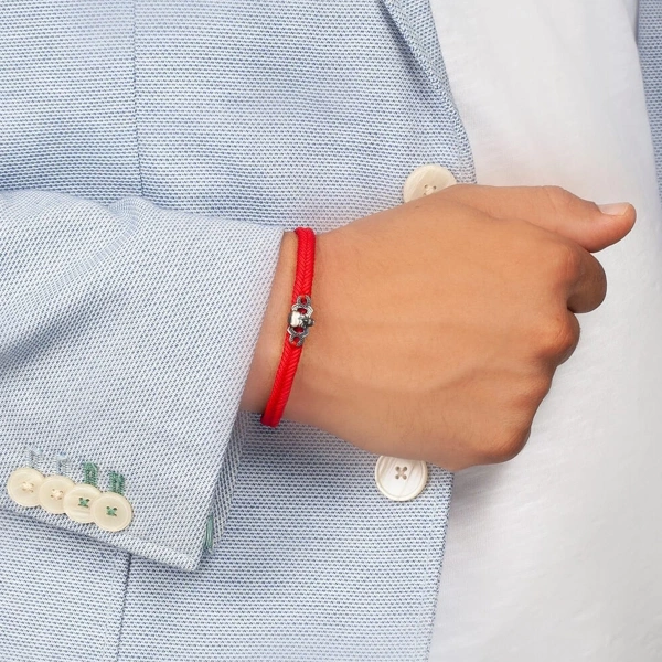 Makrome Örgü Renk Seçenekli Kurukafa Gümüş Bileklik