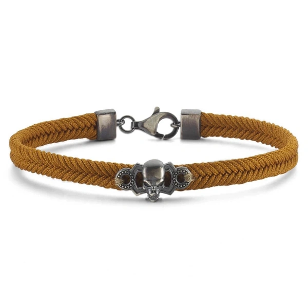 Makrome Örgü Renk Seçenekli Kurukafa Gümüş Bileklik