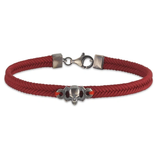 Makrome Örgü Renk Seçenekli Kurukafa Gümüş Bileklik