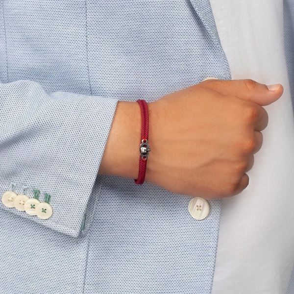 Makrome Örgü Renk Seçenekli Kurukafa Gümüş Bileklik