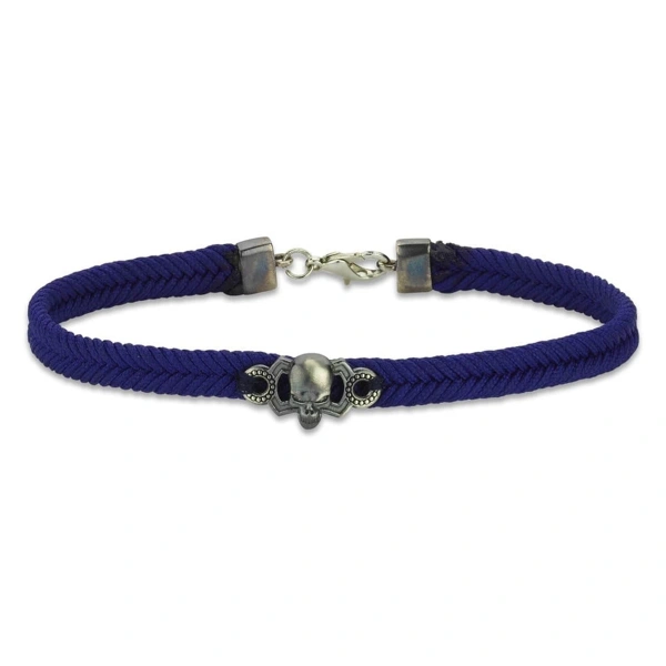 Makrome Örgü Renk Seçenekli Kurukafa Gümüş Bileklik