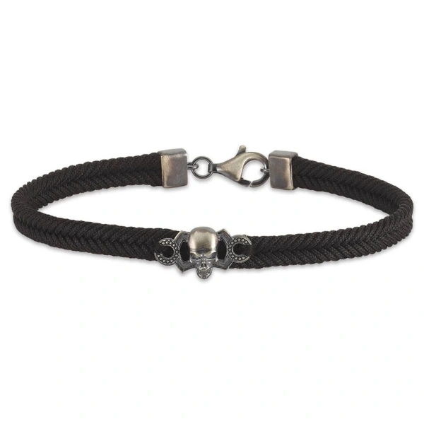 Makrome Örgü Renk Seçenekli Kurukafa Gümüş Bileklik